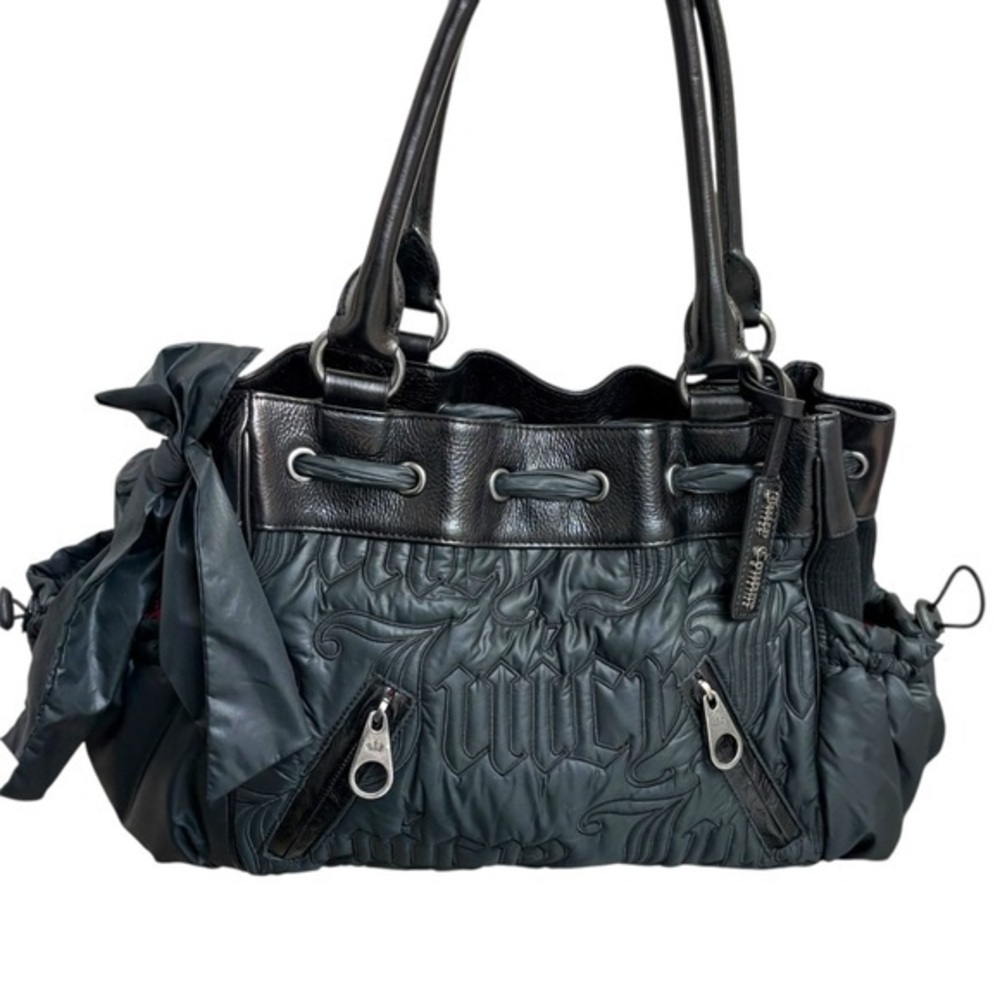 Juicy couture RARE vintage black daydreamer y2k puffy nylon leather bag